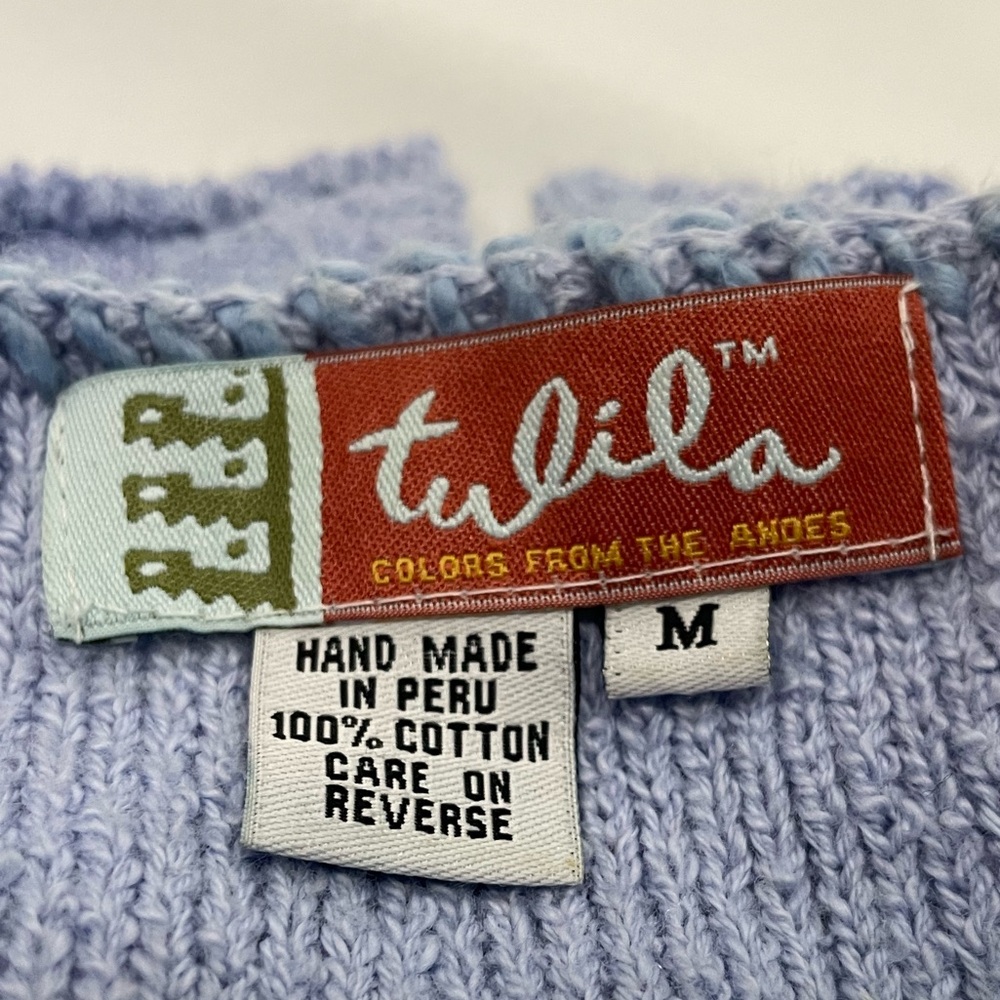 Tulila lavender button down cardigan w/ embroidered buttons sz M made in Peru - Picture 12 of 13